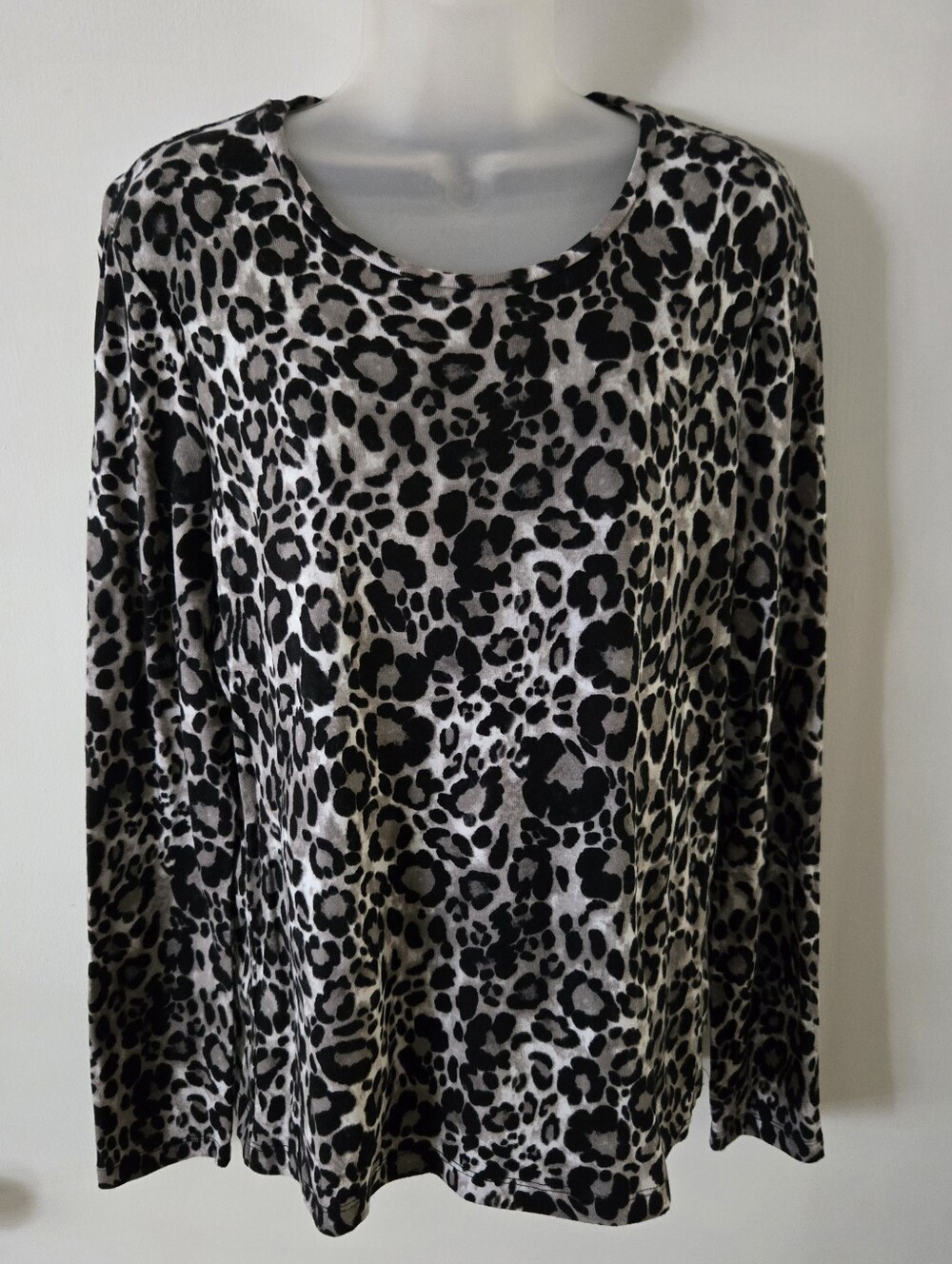 Jones New York Signature Top Long Sleeve Sz XL Leopard Print 100% Cotton
